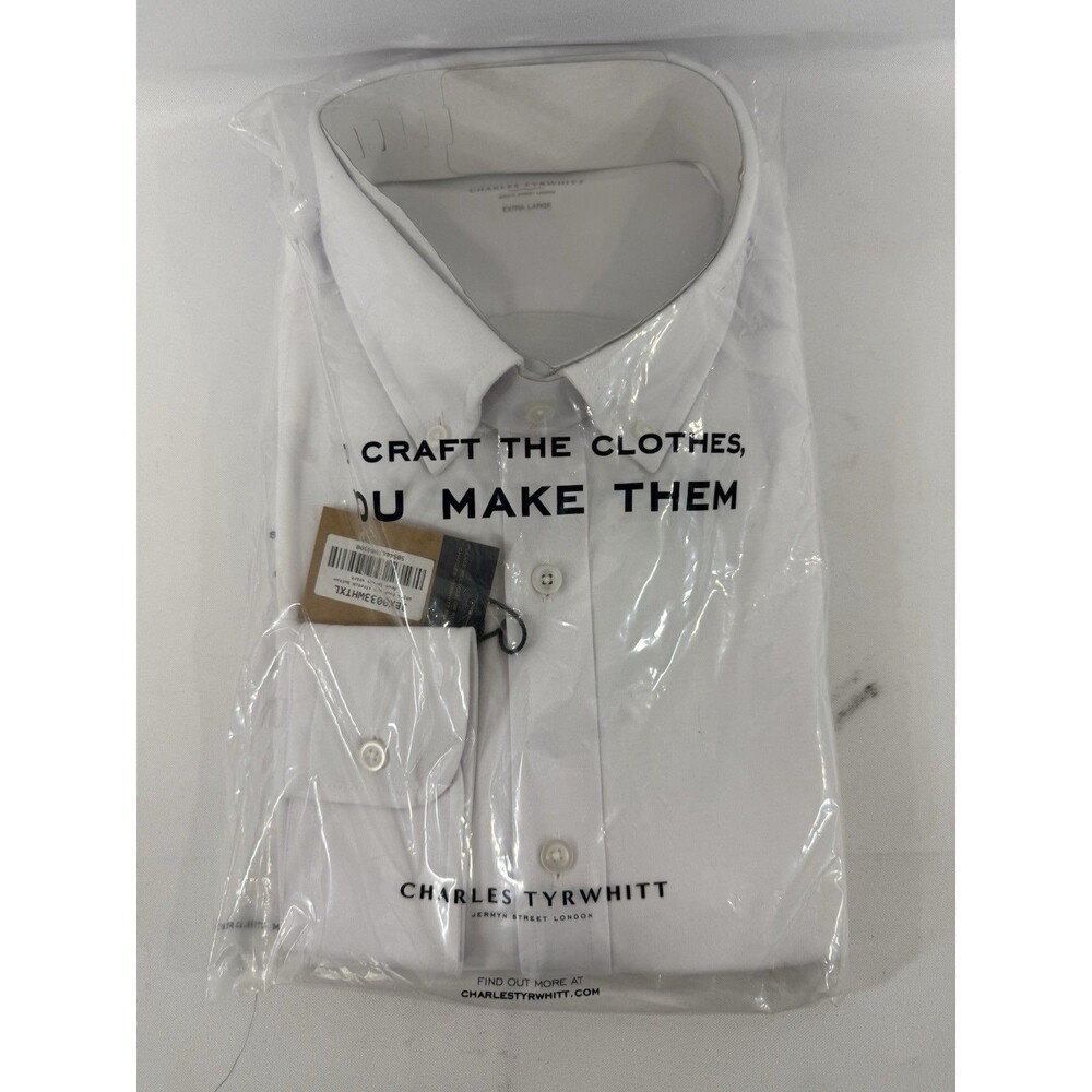 Charles Tyrwhitt White Four-Way Stretch Button-Down Jersey Shirt Size ExtraLarge